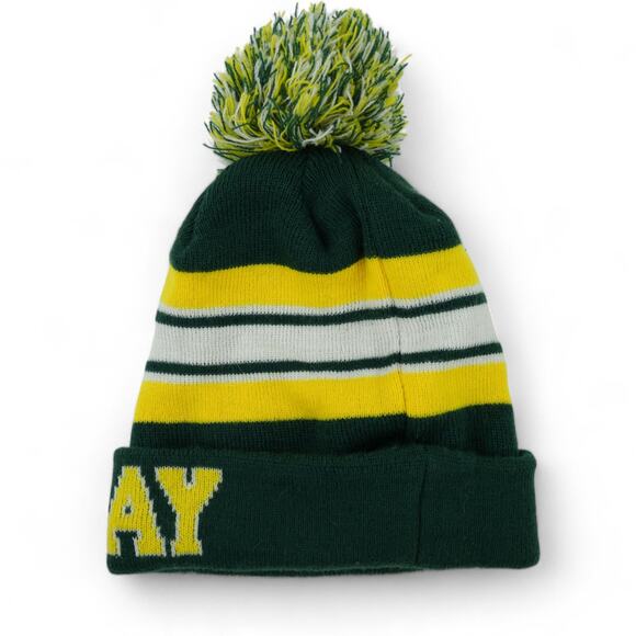 Green Bay Packers Knit Beanie One Size Fits All Winter Hat Pom Green Yellow - Picture 2 of 6